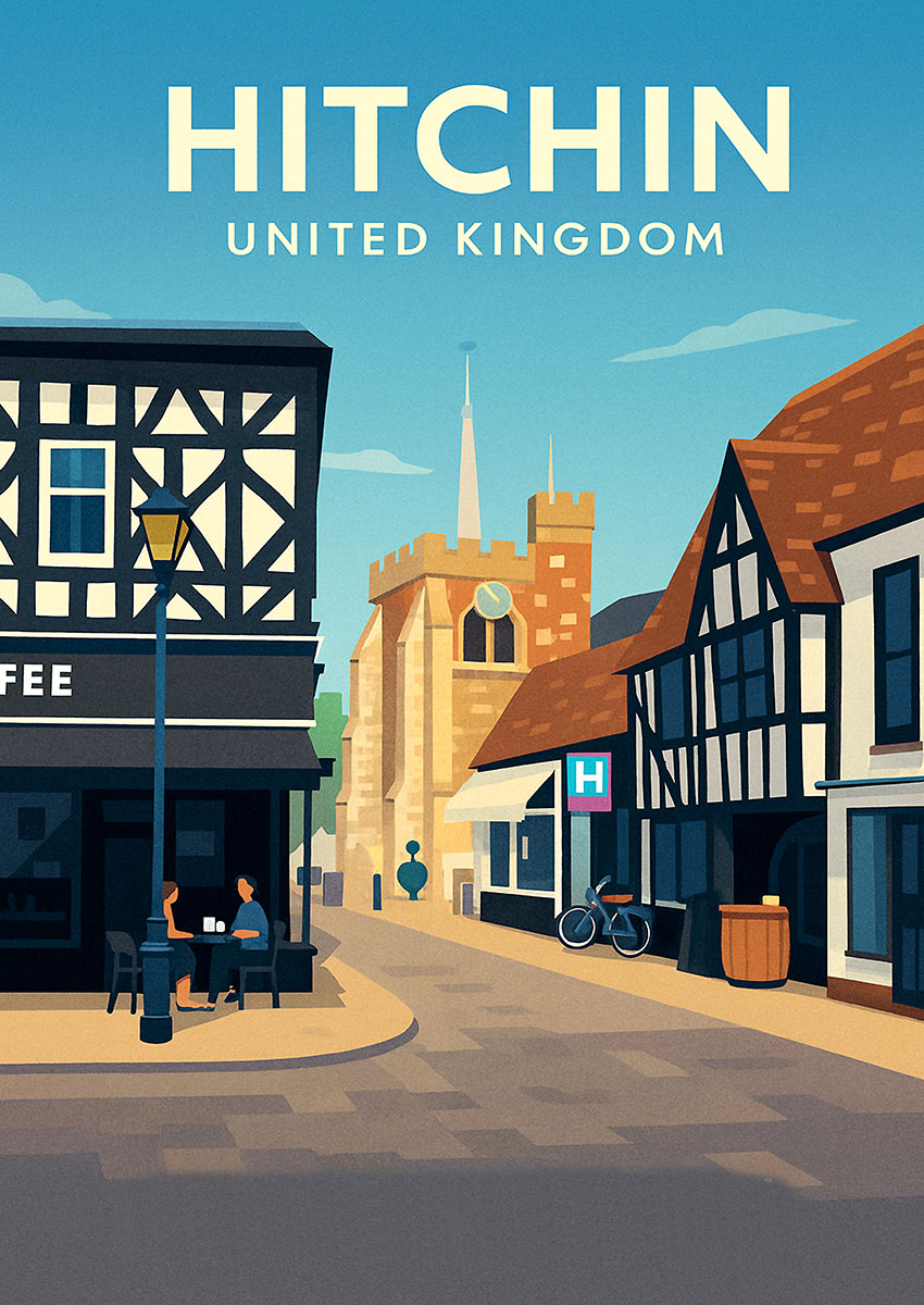 Hitchin Town Scene Canvas Print & Poster Wall Art - AI PRINT LAB